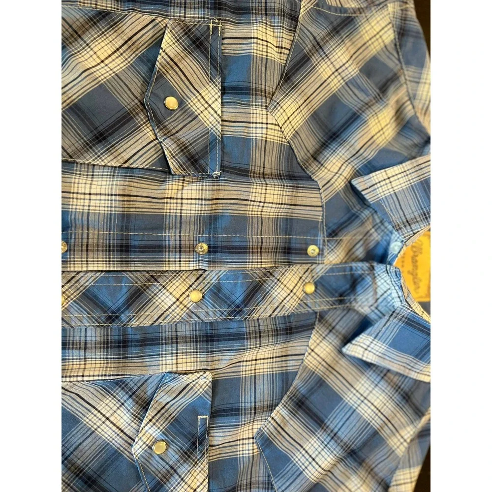 Wrangler Western Shirts Mens Blue Plaid Short Sleeve Snap Front Cowboy Shirt M - Picture 3 of 5
